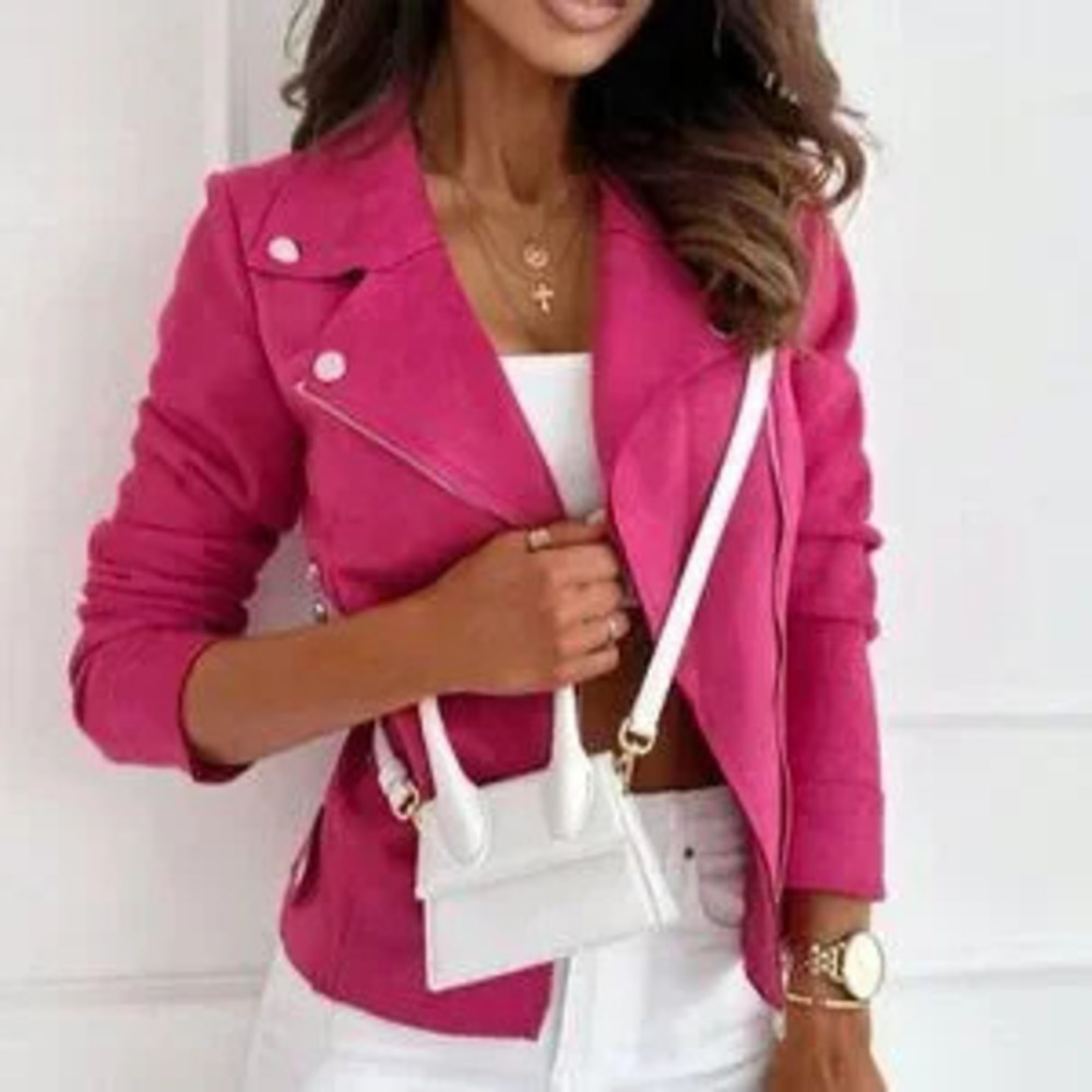 Casual Women's Zipper & Button detail Short Stand Collar Zip-Up jacket